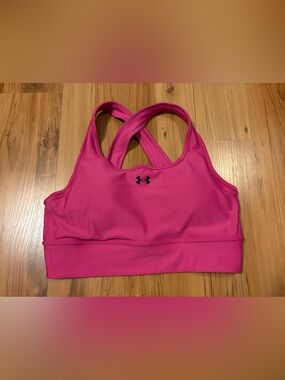 Under Armour Hot Pink Crossback Sports Bra with Black Logo